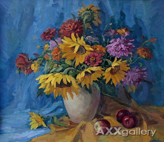 Sunflowers in yellow and blue
