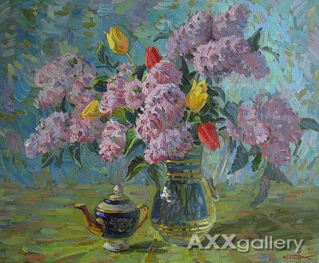 Lilac with tulips